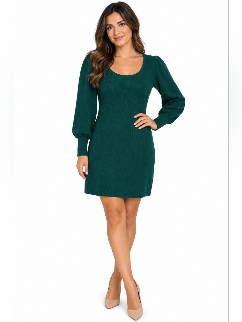 Boston Proper Forest Green Scoop Neck Mini Dress